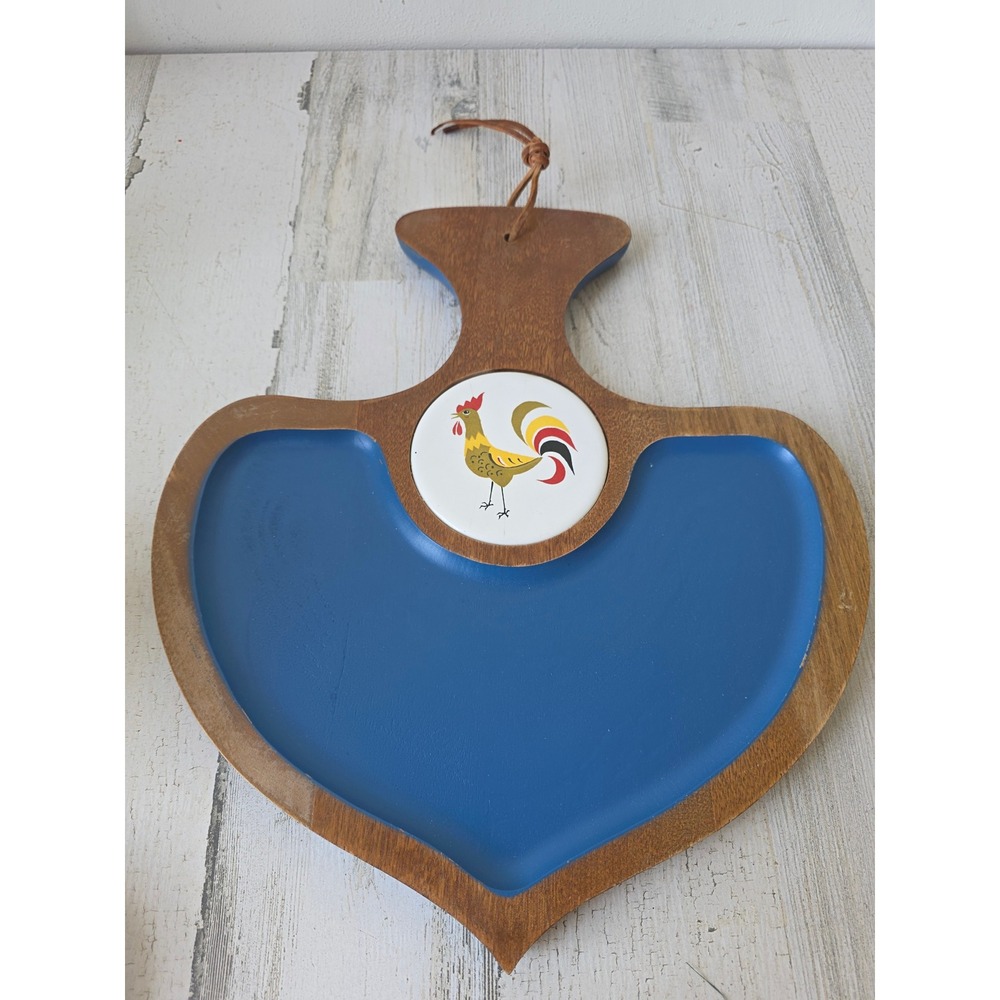 Vintage wooden rooster Bird Chicken hanging wall art kitchen flower blue decor